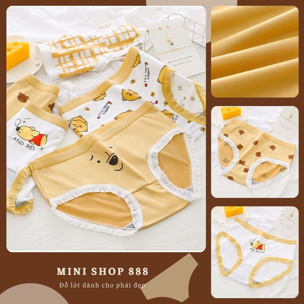 Mini shop 888 กางเกงผ้าฝ้ายผู้หญิงโทนสีเหลืองลายน่ารักและน่ารัก BEAR BEAR BEAR คุณภาพสูง นุ่ม CS09