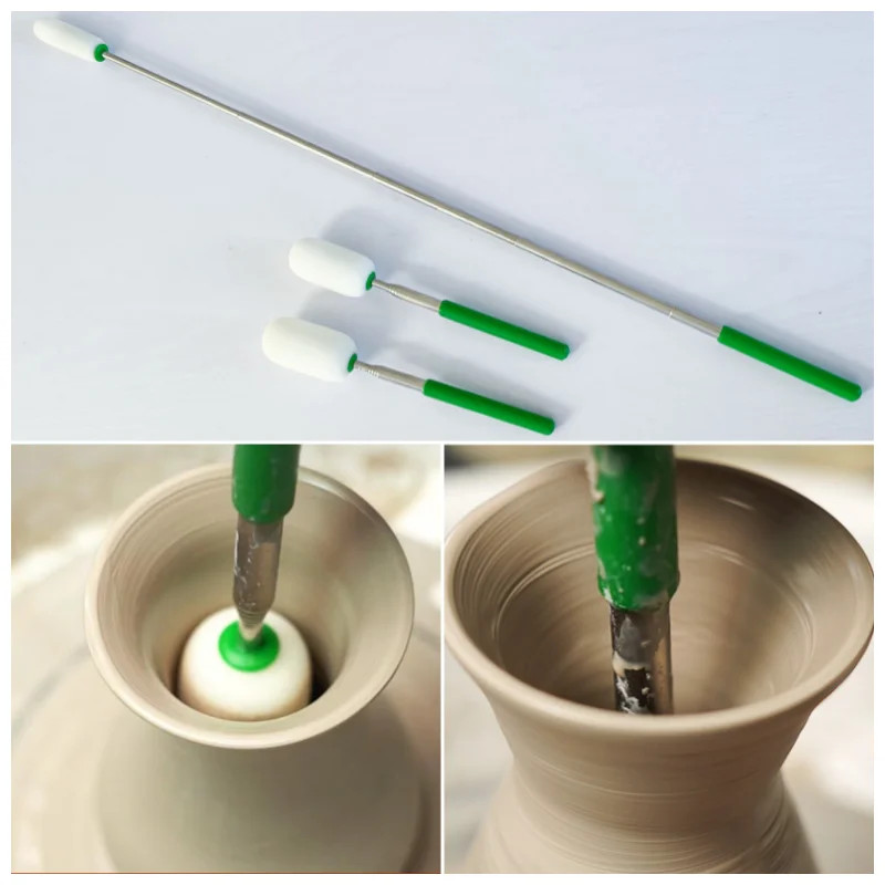 เครื่องปั้นดินเผา ฟองน้ําติดสแตนเลสจับ Telescoping ทําความสะอาดฟองน้ําสูงแคบ เครื่องมือกําจัดน้ํา