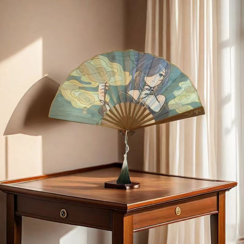 God Fu Huaduan ยุบหญิง Wufeng ผ้าไหมสินค้าชุดอาหารกลางวันพัดลมพับ cos