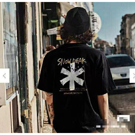 Snowpeak เสื้อยืดกลางแจ้ง graffiti เต็นท์ผู้ชายและผู้หญิงผ้าฝ้ายแขนสั้นลําลอง