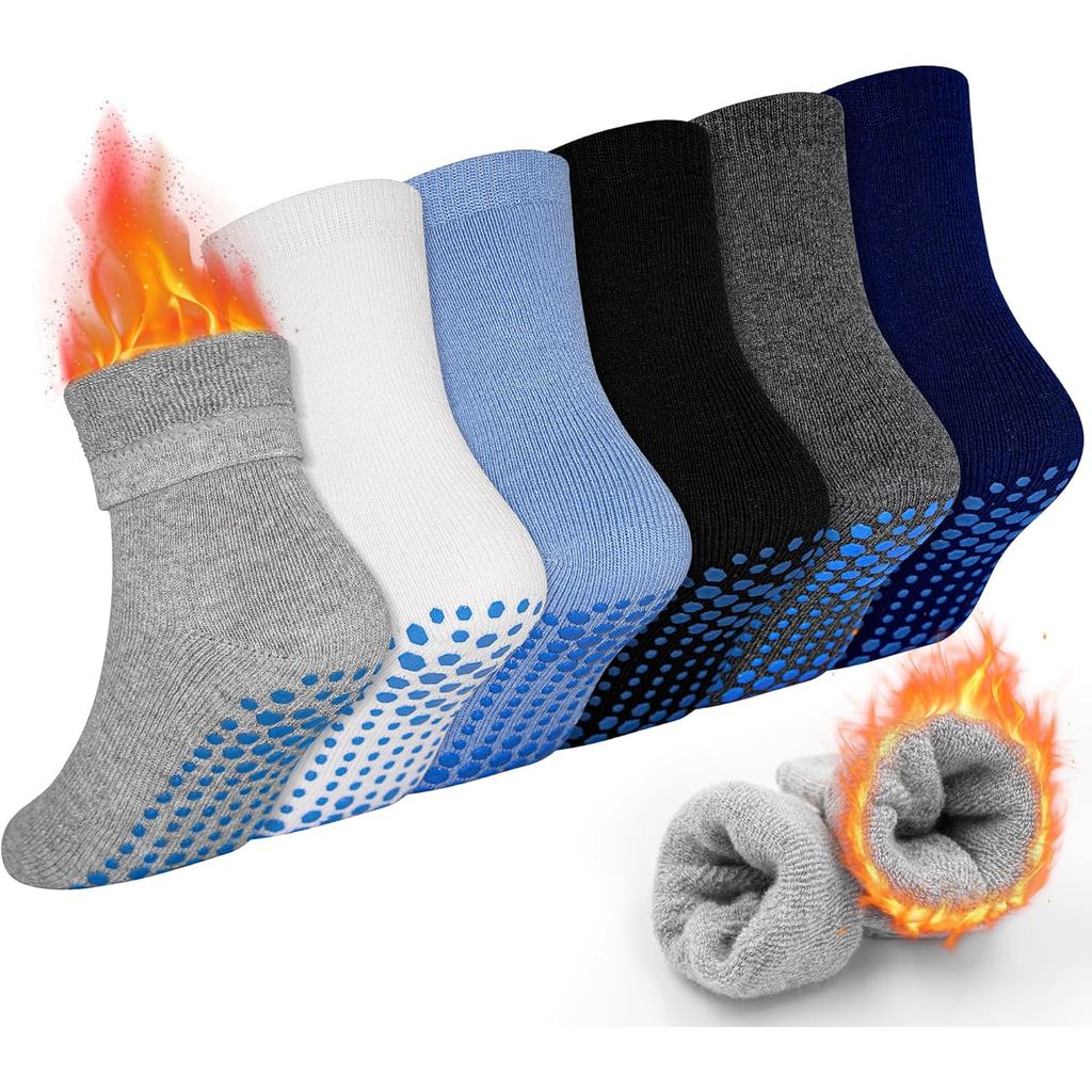 GRPSKCOS Toddler Thick Grip Socks, 6 Pairs Kids Winter Non Slip Socks for Boys Kids 1-7 Years