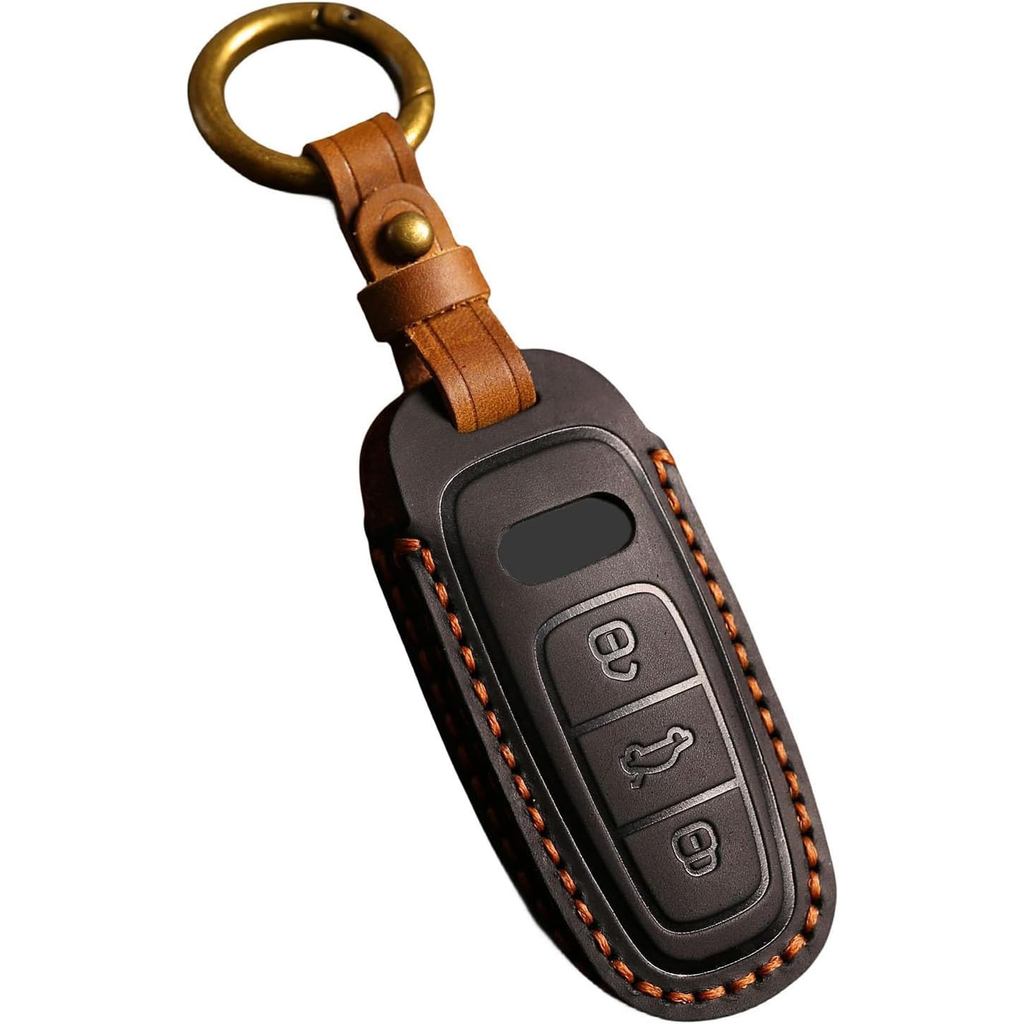 Vintage Leather Key Fob Cover Case for Audi e-tron A3 A6 A7 A8 Q4 Q6 Q8 RS3 RS5 RS6 RS7 SQ7 SQ8 2019