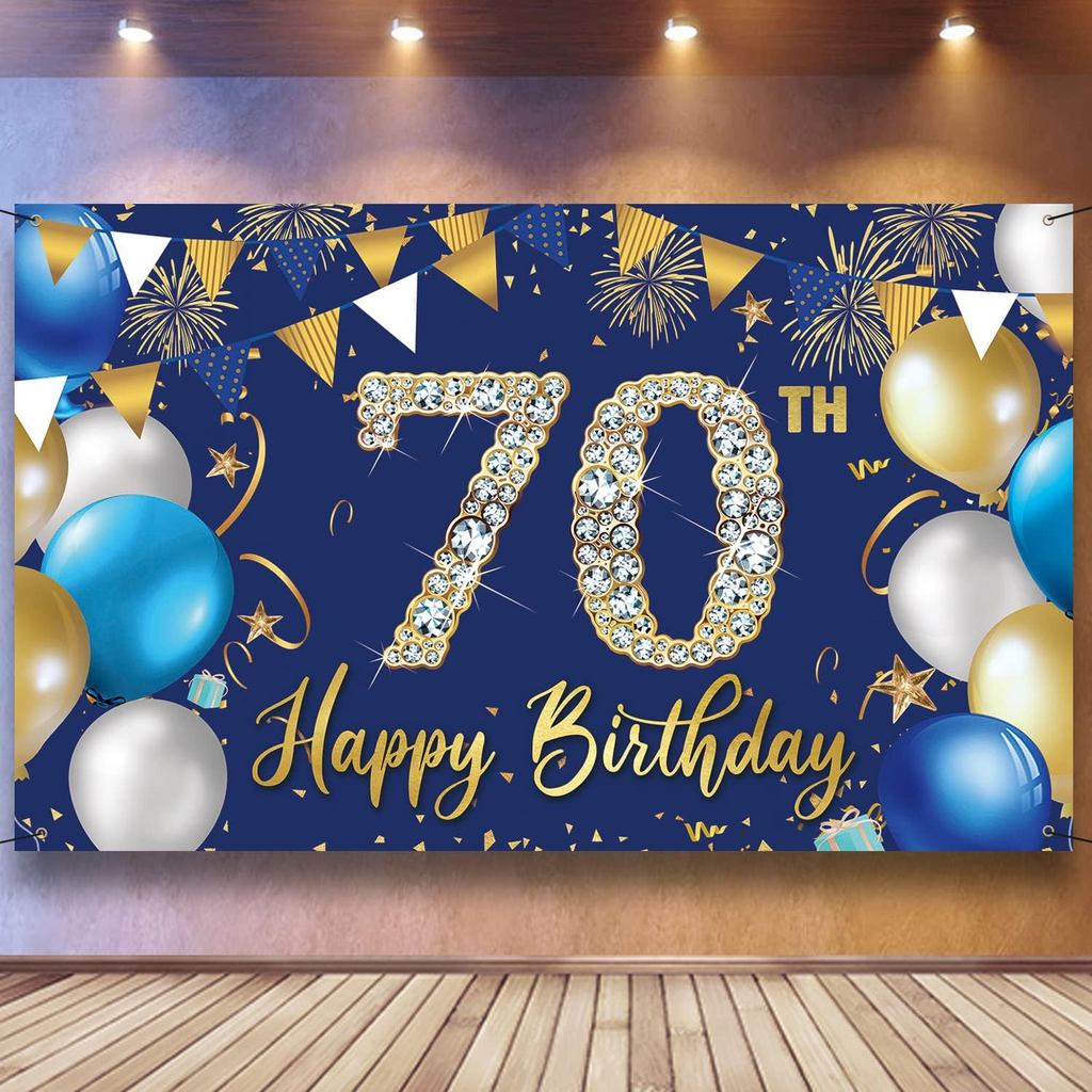 70th Birthday Decorations Backdrop Banner for Men, Happy 70th Birthday Decorations Men, Blue Birthda