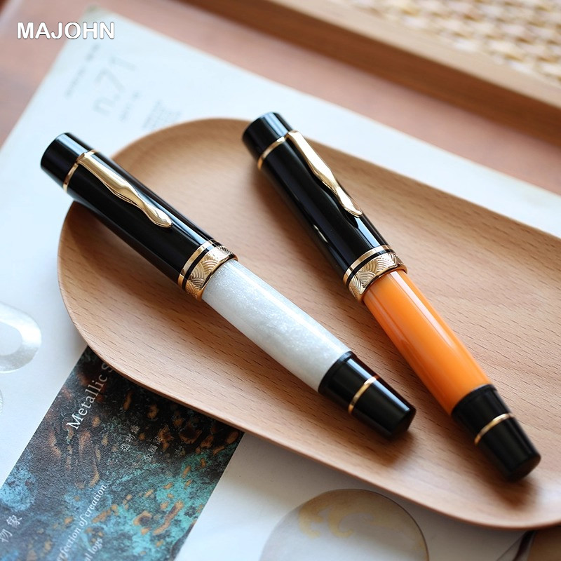Majohn P139 ลูกสูบเรซิ่น Fountain ปากกาขนาดใหญ่ความจุ 6/8 F/M Nib ทองเหลืองทั้งหมดระบบลูกสูบปากกาเขียนเครื่องเขียน