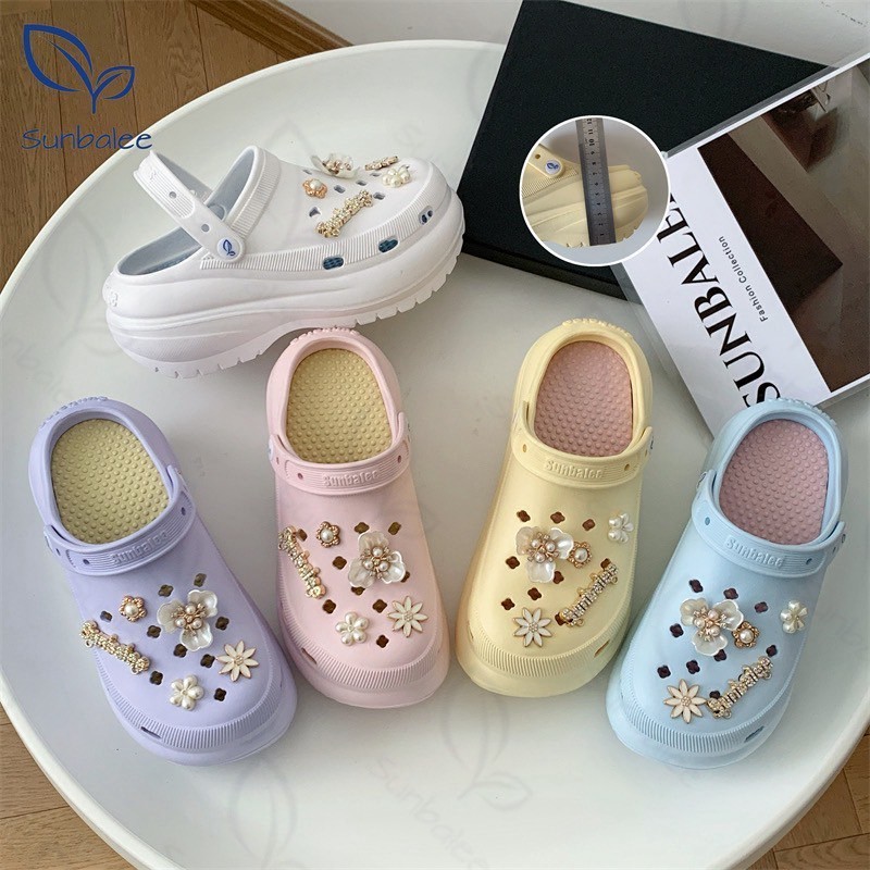SUNBALEE ☃️ SUN8694 รองเท้าหัวโต เสริมส้นสูง มีสายรัดส้น สีพาสเทล แถมตัวติดน่ารัก น้ำหนักเบา สินค้าพร้อมส่ง