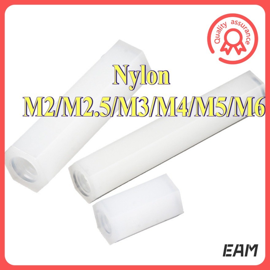 คอลัมน์ไนลอน, หัวแบนหกเหลี่ยมแกนผ่านคู่, คอลัมน์แยก, คอลัมน์รองรับพลาสติกสีขาว, คอลัมน์สเปเซอร์ M2/M