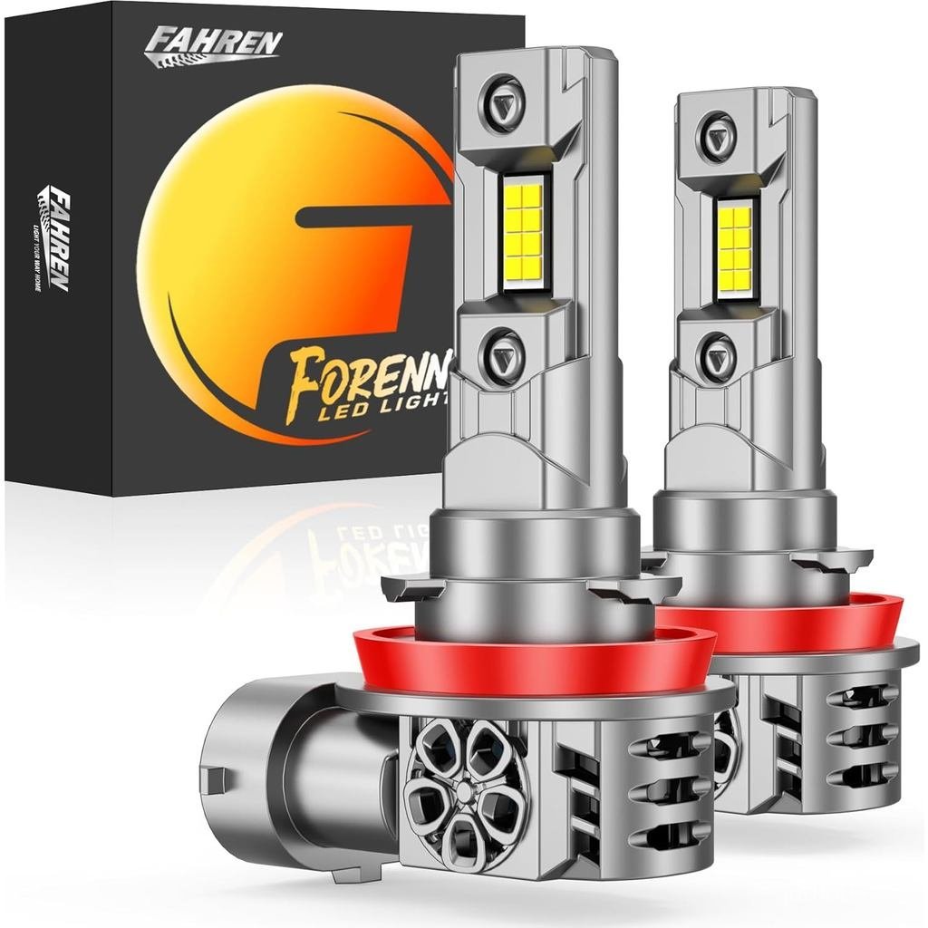 Fahren H11/H9/H8 หลอดไฟ, New-Gen High-Performance % Brighter, 6500 K 1:1 ขนาดพร้อมพัดลมระบายความร้อน