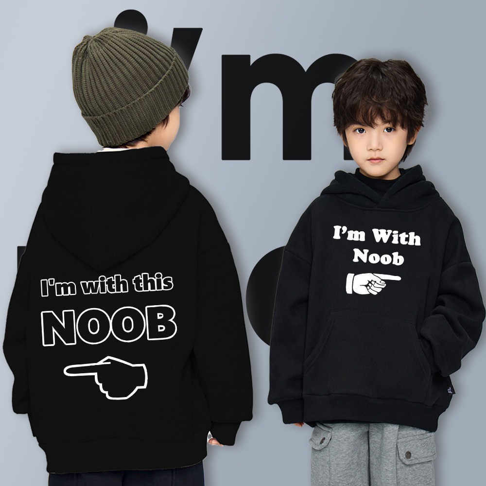 I Am Noob Cotton แขนยาว Hoodie เด็ก Hoodie Cotton Kid'hoodie พิมพ์น่ารักไม่มีการย้อมสี ไม่มีการเปลี่