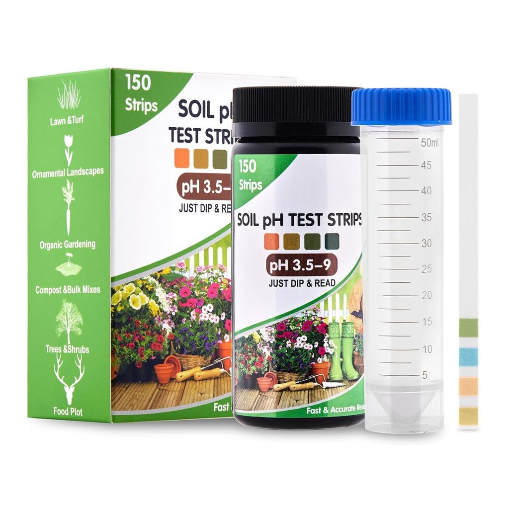 Soil pH Test Kit: 150 pH Test Strips with Cylinder for Quick Readings | Easy Testing for Garden & La