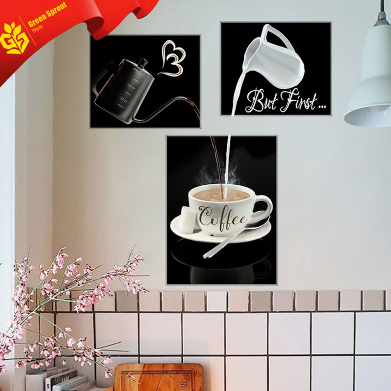 สติ๊กเกอร์ติดผนังรูปถ้วยกาแฟ สำหรับตกแต่งห้องครัวและร้านอาหาร ออกแบบเองง่ายๆ