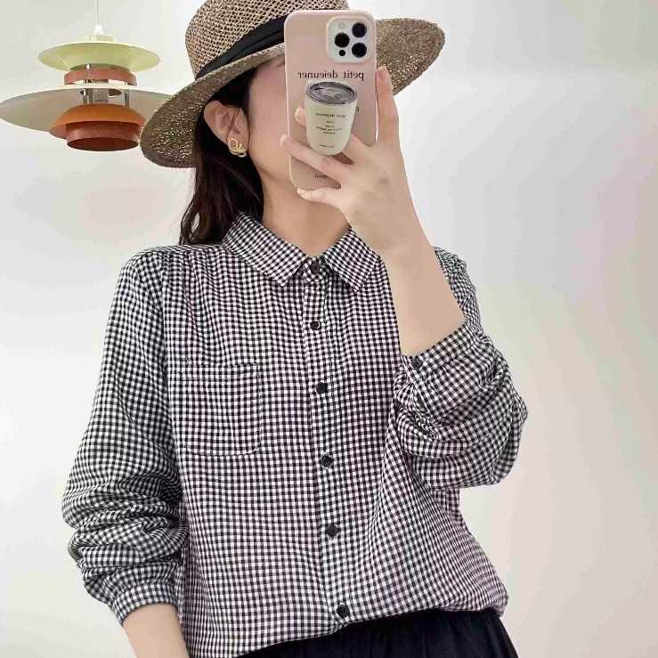 เสื้อเชิ้ตแขนยาวผ้าฝ้ายแท้สำหรับผู้หญิง ปกโปโล ดีไซน์คาร์ดิแกนลายสก็อต เหมาะสำหรับสวมใส่ในฤดูใบไม้ผลิและฤดูใบไม้ร่วงW689 - รูปที่ 7