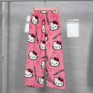 Hello Kitty ชุดนอนกางเกงแบบนุ่มพูลัส สำหรับเด็กหญิงและผู้ใหญ่ พร้อมลายเส้นคัทเชอร่า พิเศษสำหรับวันเกิดและเทศกาลคริสต์มาส
