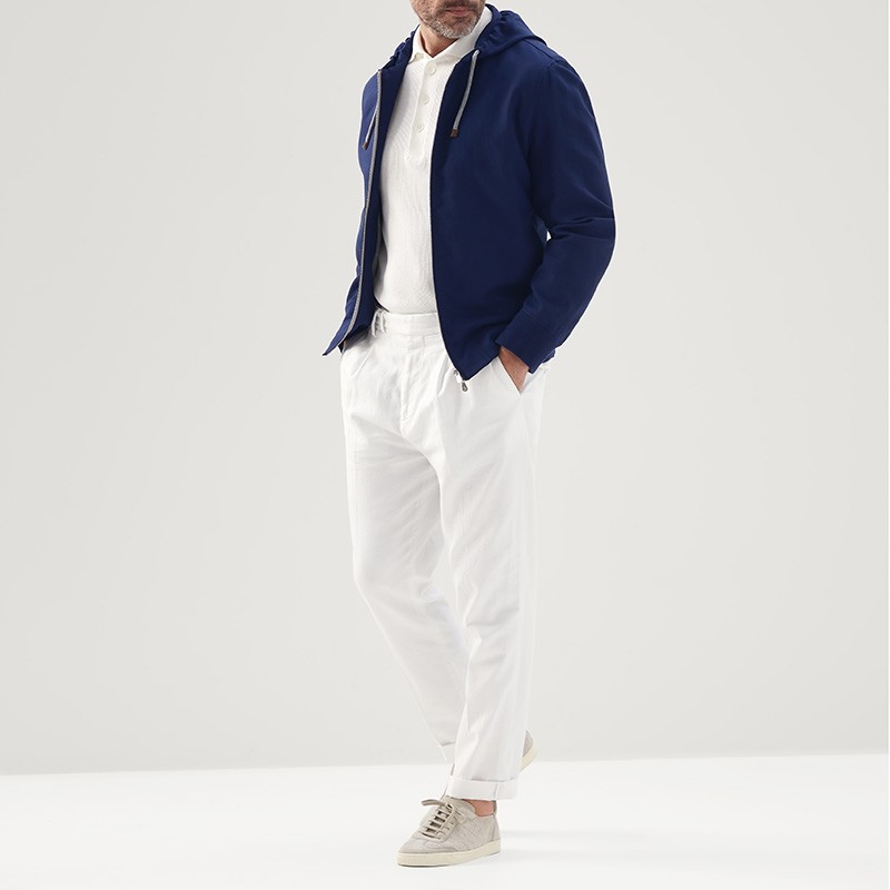 Brunello Cucinelli แจ็กเก็ตชายลินินมีฮูด สำหรับฤดูกาล봄และฤดูร้อน