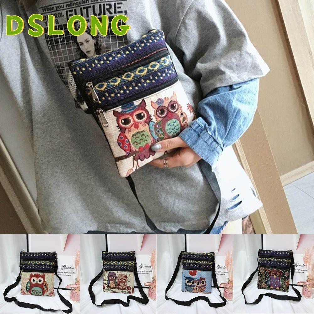 DSLONG กระเป๋าสะพายข้างดีไซน์น่ารัก ลายปักนกฮูก สไตล์ชาติพันธุ์สำหรับผู้หญิง