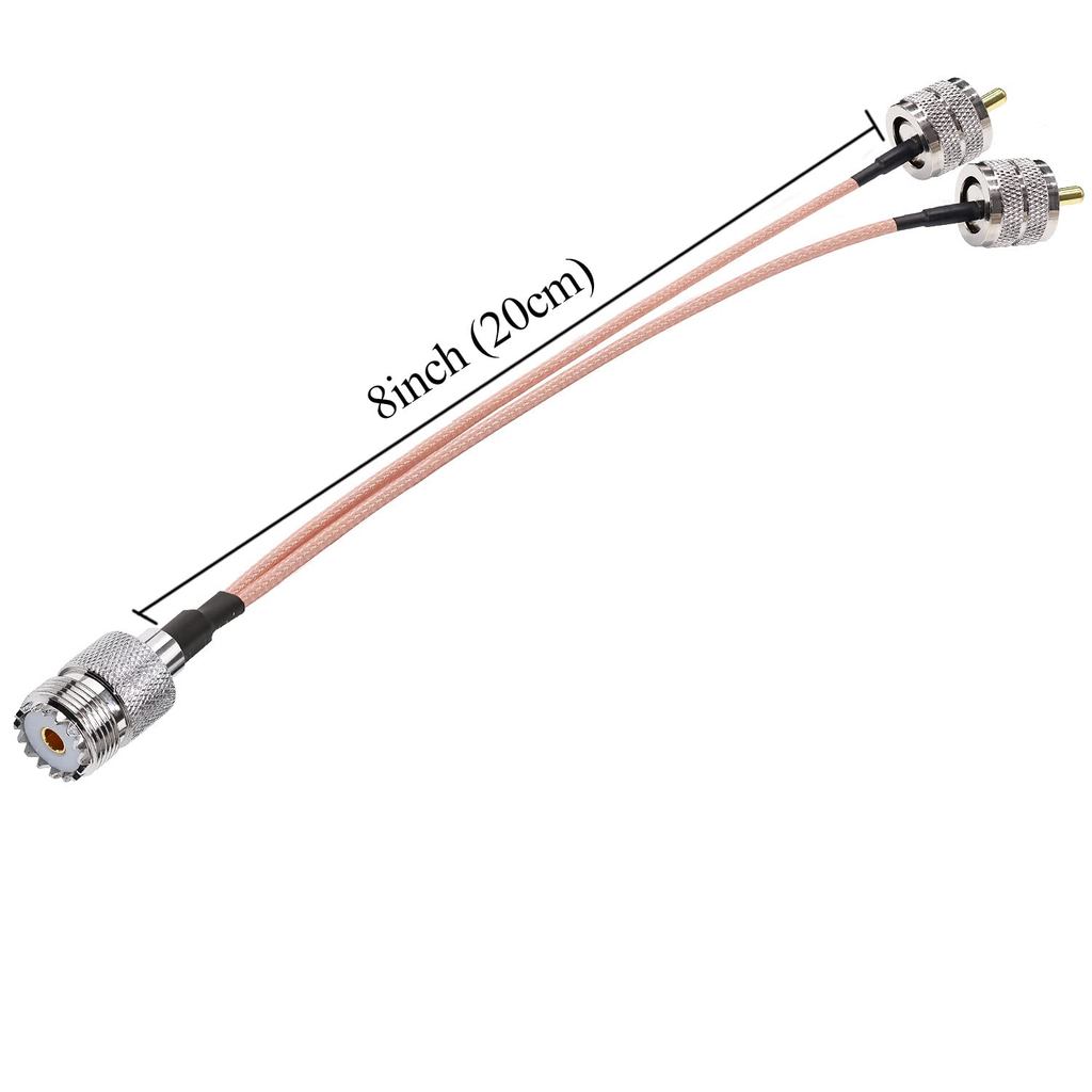 TUOLNK UHF Splitter PL259 SO239 Female to Dual SO239 Male Y Type Extension 8inch (20cm) RG316 V Shap
