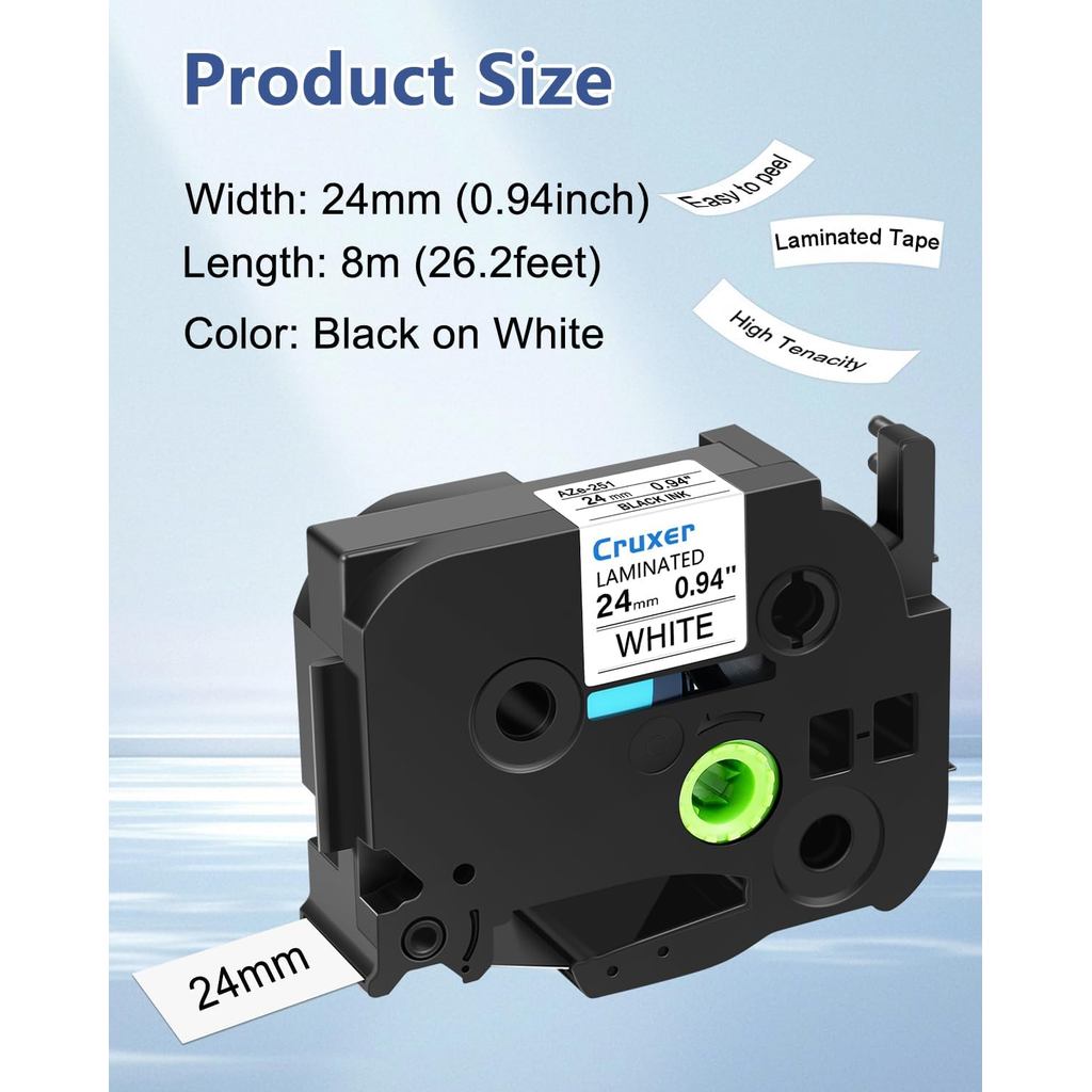 Cruxer 10 Pack Replacement for P-Touch TZe-251 TZ-251 TZe251 Black on White 24mm 0.94 Laminated Labe