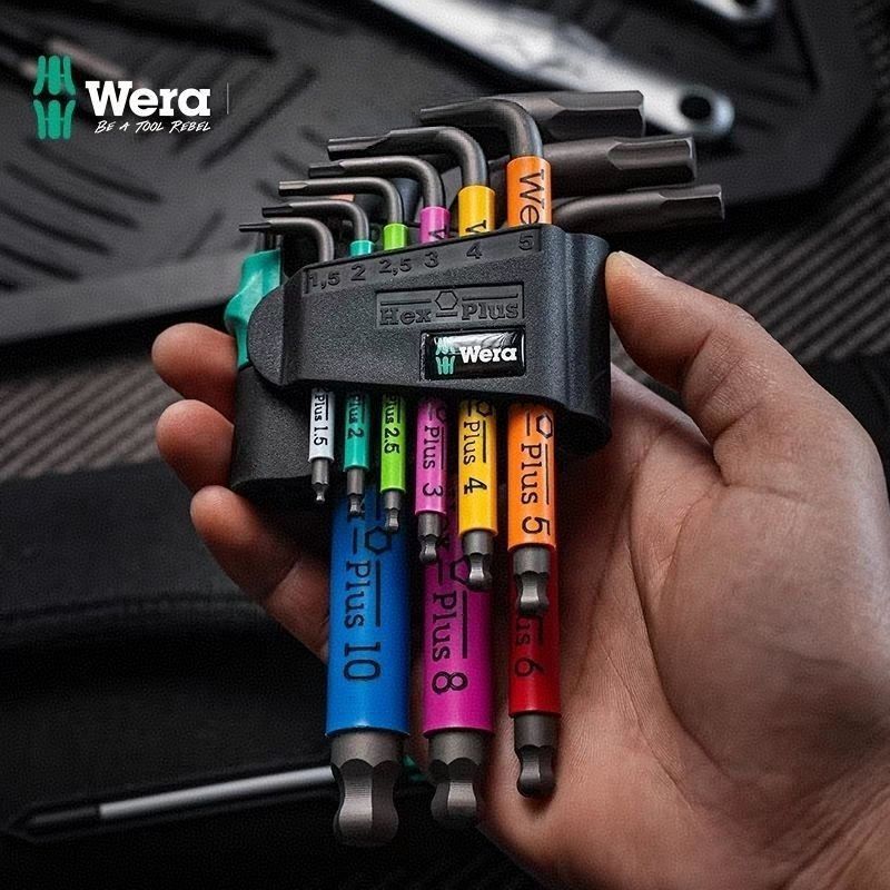 เยอรมัน wera wera Tools Color Extended Metric Ball Head L-Shaped Allen ชุดประแจ 950SPKL