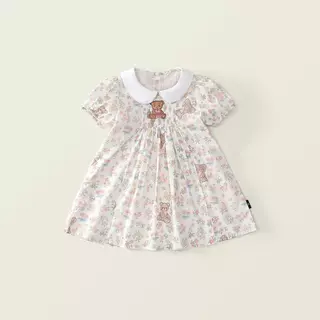 Hania kids พร้อมส่ง เดรสเจ้าหญิงตัวน้อย ลายหมีน้อยดอกไม้ละมุน ดีไซน์คอปกย้อนยุค K5125615