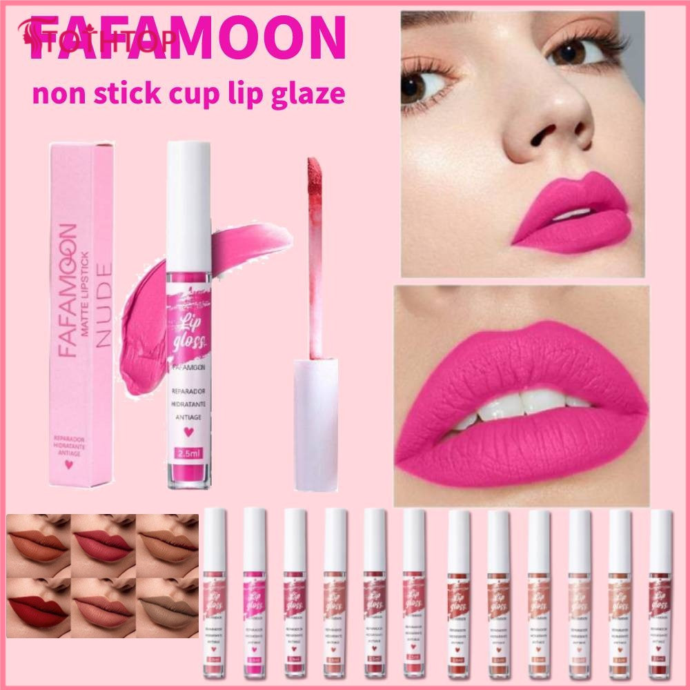 Fafamoon Non-stick Cup Lip Glaze Matte Fog Surface Liquid ลิปกลอสไม่ซีดจาง Multi-colour Lip Makeup Beauty Cosmetics [TOP]