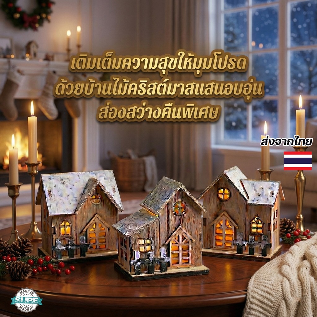 บ้านไม้ LED Light ตกแต่งคริสต์มาส ตั้งโต๊ะ วางตู้โชว์ หรือให้เป็นของขวัญน่ารัก พร้อมส่ง