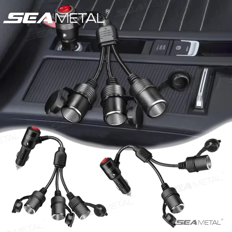 SEAMETAL ที่ชาร์จจุดบุหรี่ในรถยนต์ตัวเมีย พร้อมสายไฟ180W 12V/24V อะแดปเตอร์ไฟชาร์จรวดเร็วพร้อมสวิตช์