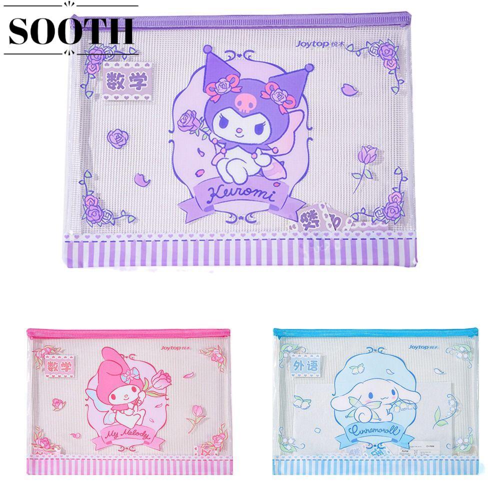 SOOTH กระเป๋าเก็บของ Sanrio A4, โฟลเดอร์เอกสารตาข่าย Kawaii, น่ารัก Melody PVC Dalmatian เครื่องเขียนนักเรียน