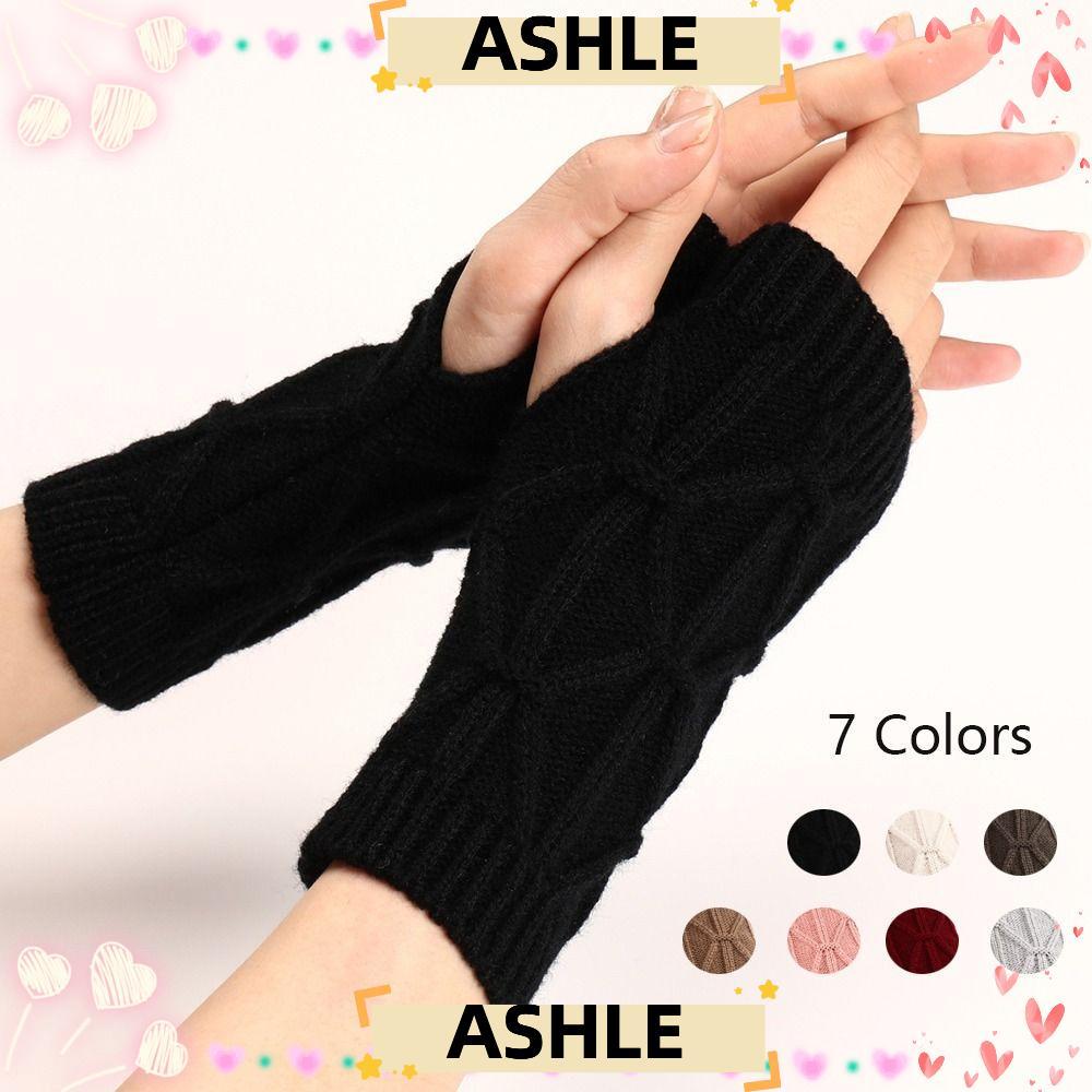 ASHLE ถุงมือไร้นิ้วลาย Argyle และปลอกแขนมือสำหรับเด็กผู้หญิง