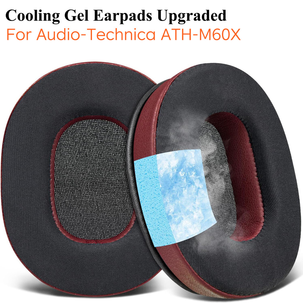 Cooling Gel Earpads Replacement for Audio-Technica ATH-M60X On-Ear Headphones, Ear Pads Cushions with Ice Silk Fabric, High-Density Foam (2PCS)