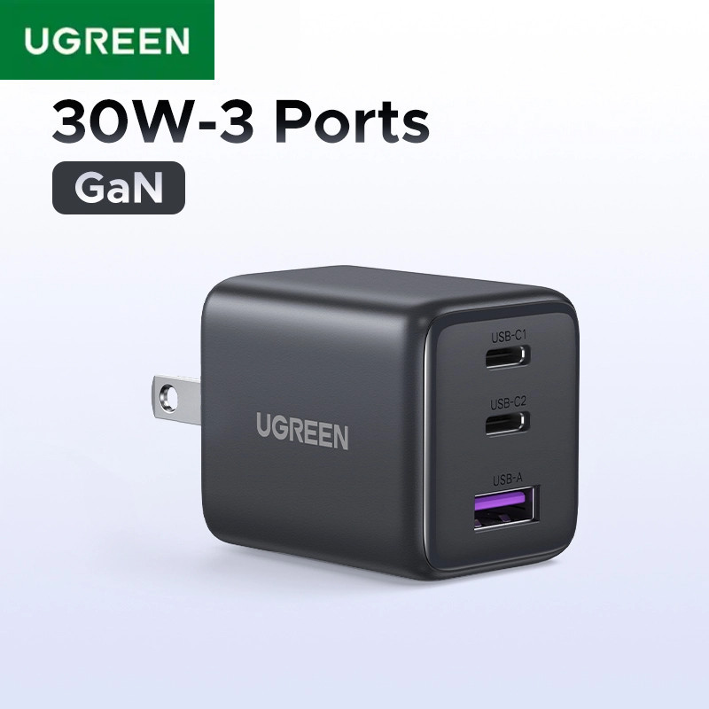 UGREEN GaN ปลั๊กชาร์จ 30W PD3.0 USB C ที่ชาร์จโทรศัพท์สําหรับ IPhone 16 15 14 Xiaomi Huawei แท็บเล็ต IPad