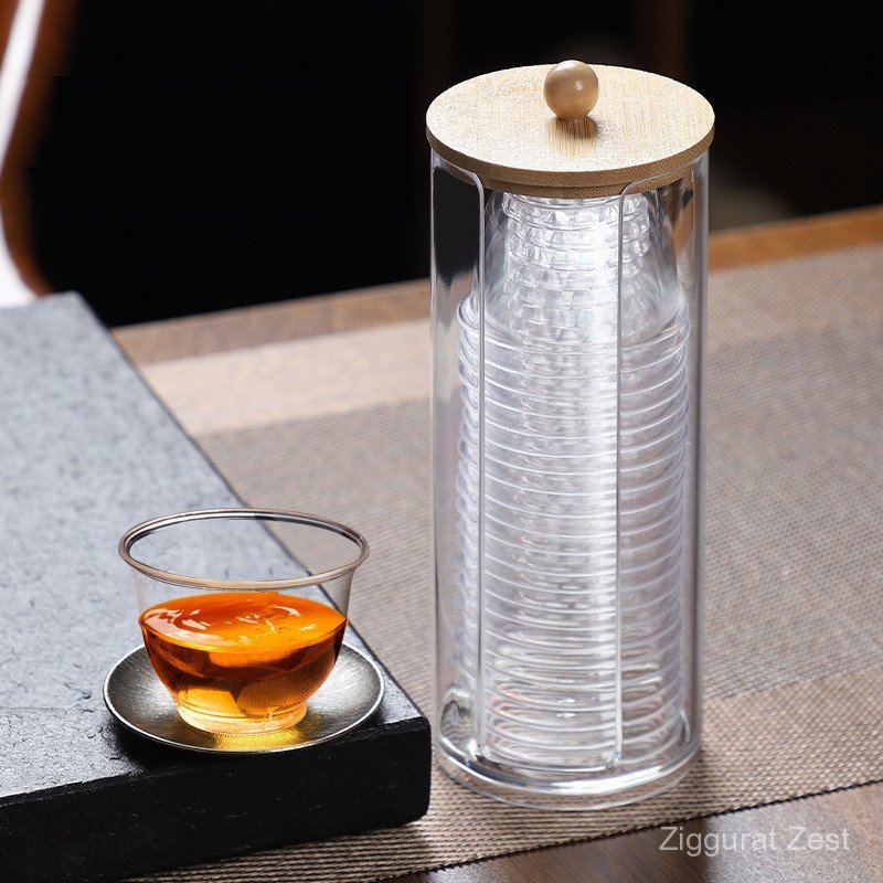 Jin Wuyuan ถ้วยชาแบบใช้แล้วทิ้ง Kung Fu ถ้วยชาผู้ถือ 60ml ถ้วยชา PS พลาสติกแข็ง Mini ถ้วยการบินโลโก้