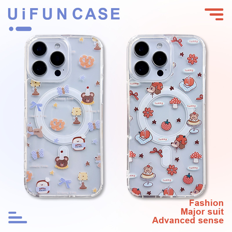 ขนมปังน่ารักมะเขือเทศBowknotลูกสุนัขโปร่งใสเคสโทรศัพท์สําหรับiPhone 17Air 16E 15 14 Plus 13 12 Mini 11 Pro Max X Xs Xr 8 7 อะคริลิคปกหลังAnti-Scratch Mobile Shell