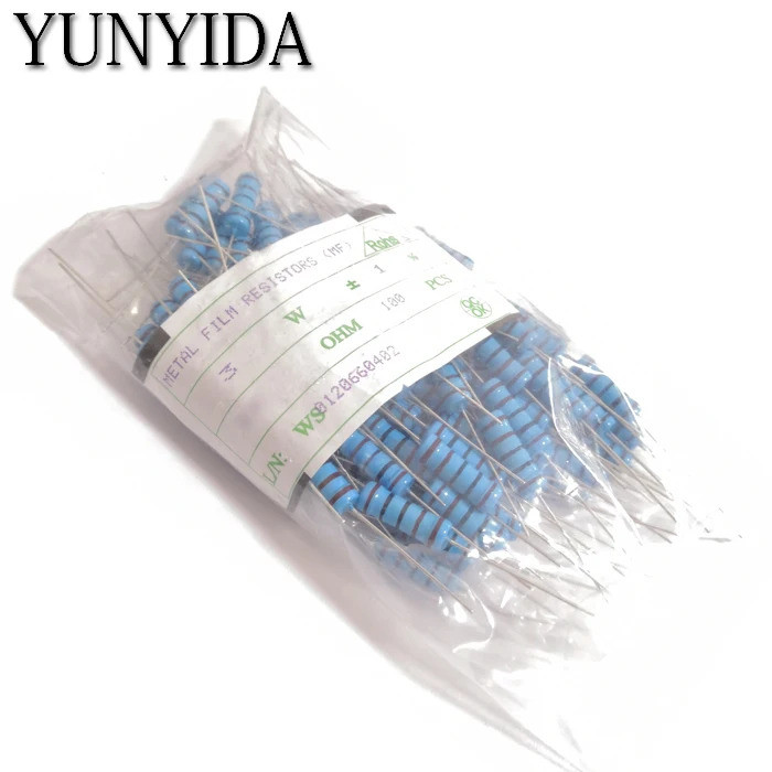 100pcs 3W +-1% ตัวต้านทานฟิล์มโลหะ 3W 1R 10R 22R 47R 100R 220R 330R 680R 1K 2K2 4.7K 10K 47K 100K 47