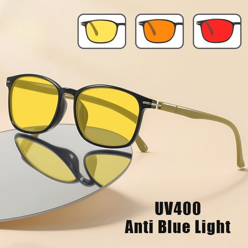 แว่นตากันแสงบลูลIGHT NIGHT VISION SQUARE FRAME พร้อมเลนส์สีส้ม-สีแดง ออกแบบสำหรับการใช้งานคอมพิวเตอร์และการเล่นเกม