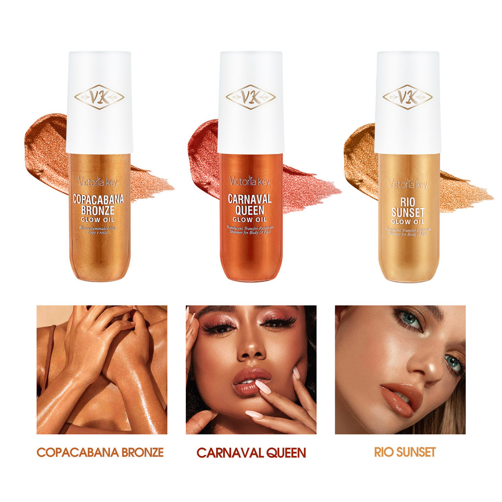 Body Glow Oil (3 Shades) - Copacabana Bronze, Carnaval Queen, Rio Sunset Highlighter Shimmer Oil for
