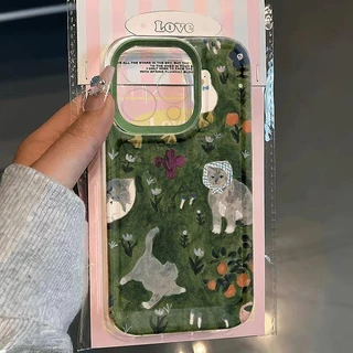Ins ดอกไม้สีเขียวแมวนุ่มโปร่งใสกรณี Attern Anti-Fall เคสโทรศัพท์สําหรับ iPhone 16 Promax 15 Promax 12 13 Mini 14plus 11 Pro Max X XS XR XS Max 7 8 plus Se2020 6G 6Plus