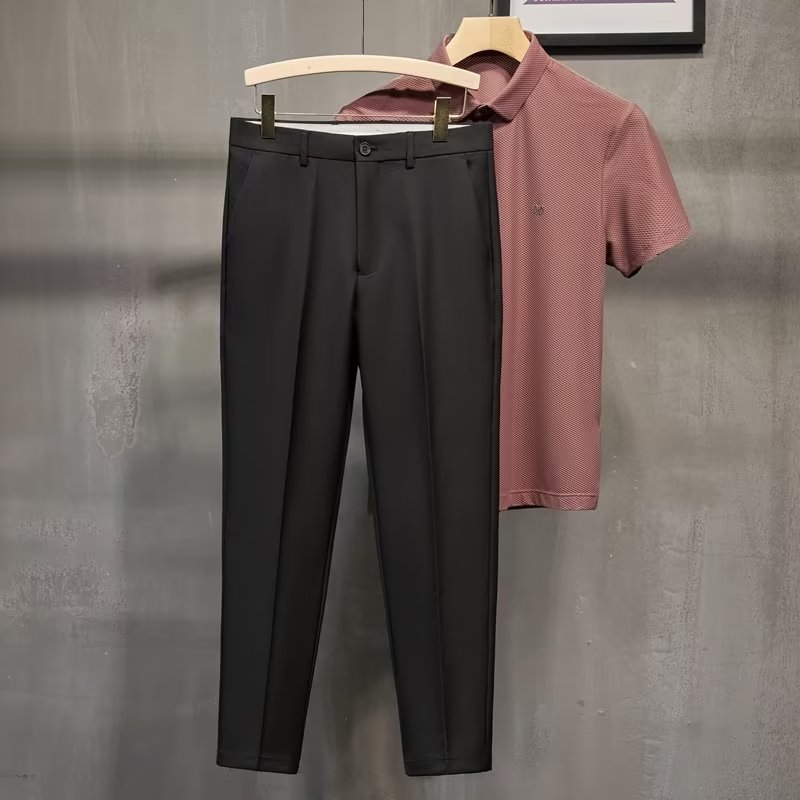 OUDIS Casual Straight Cut Khaki Black Cropped Pants Office Suit Pants Men Seluar Lelaki