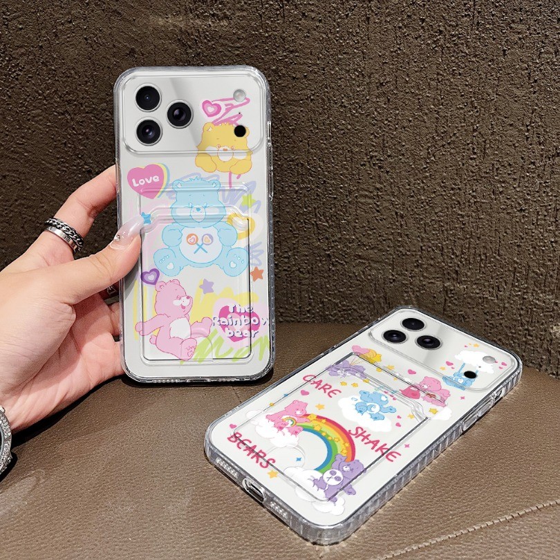 โปร่งใสช่องใส่การ์ดสําหรับVivo V60 Lite V50 Lite V40 V29 Pro V23 V27Eเคสโทรศัพท์น่ารักC-CARES B-BEARSพิมพ์ป้องกันสําหรับVivo Y02 Y02A Y02S Y11 Y16 Y35 Y56