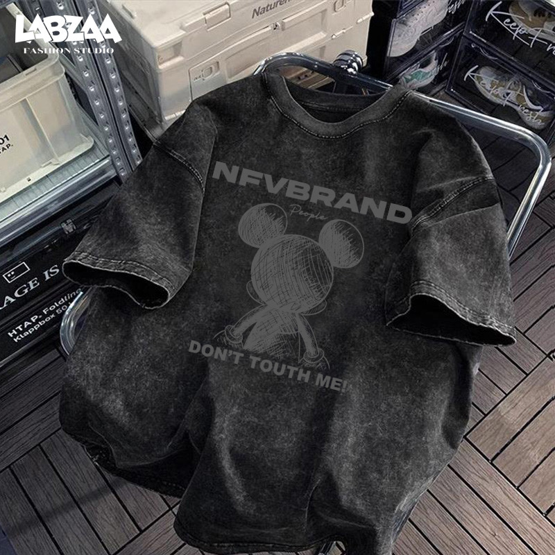 【จัดส่งตลอด 24 ชั่วโมง】LABZAA วินเทจฟอกน้ำ🔥เสื้อยืดแขนสั้นคอกลม ลายพิมพ์ Mickey Mouse ทรงหลวม ระบายอากาศ ผ้าฝ้าย YG3567