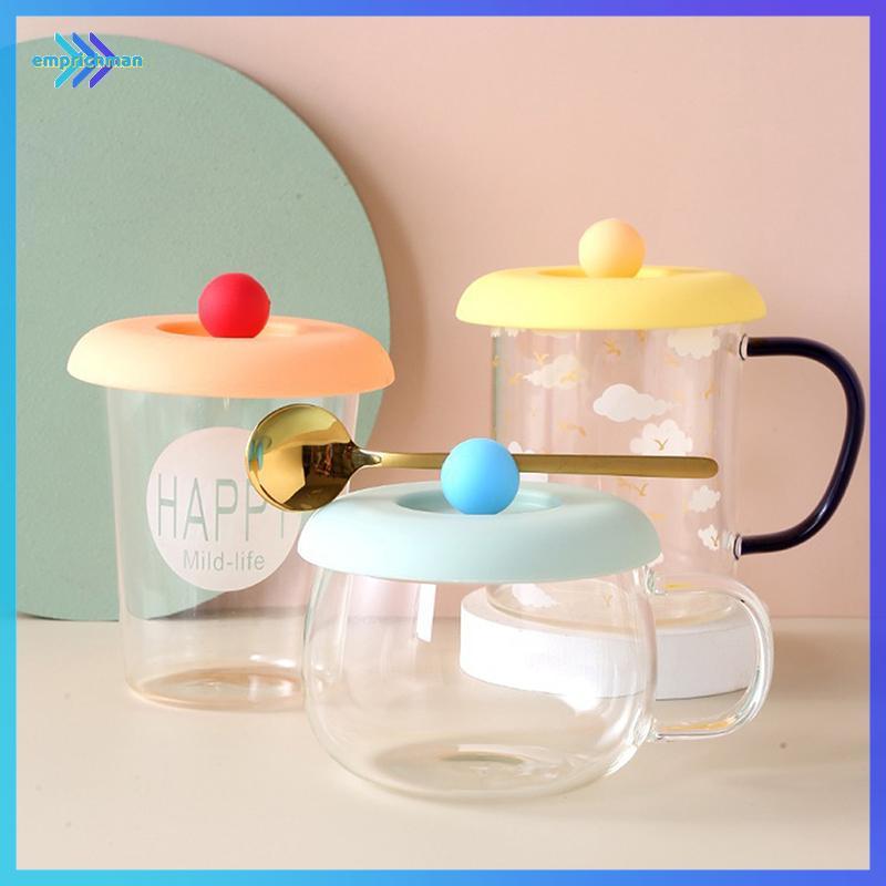 EPMN> ฝาครอบถ้วยซิลิโคนปลอดสารพิษรอบ Universal ถ้วยน้ําฝาปิดป้องกันฝุ่นแก้วกาแฟปิดผนึกหมวกพร้อมช้อนผู้ถือความร้อน-Resistant ฝาใหม่