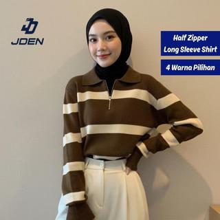 JDEN Half Zipper Long Sleeve Shirt - Baju Lenggan Panjang Half Zipper Crop Top