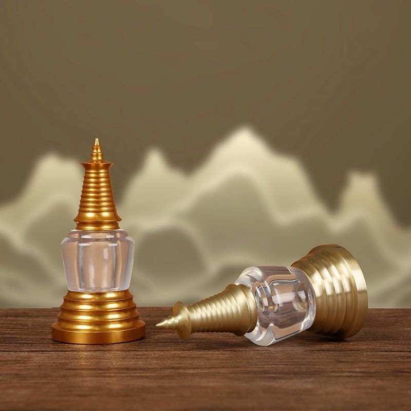 New Product#[92%Positive Rate]Buddha Pagoda Crystal Relic Tower Brass Small Household Ornament Offer