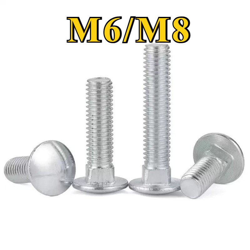 สกรู น็อต หัวกลม คอเหลี่ยม ชุบสังกะสี เกลียวมิล หยาบ M6/M8 / Cup Head Square Neck Bolt M6/M8 [NBL]