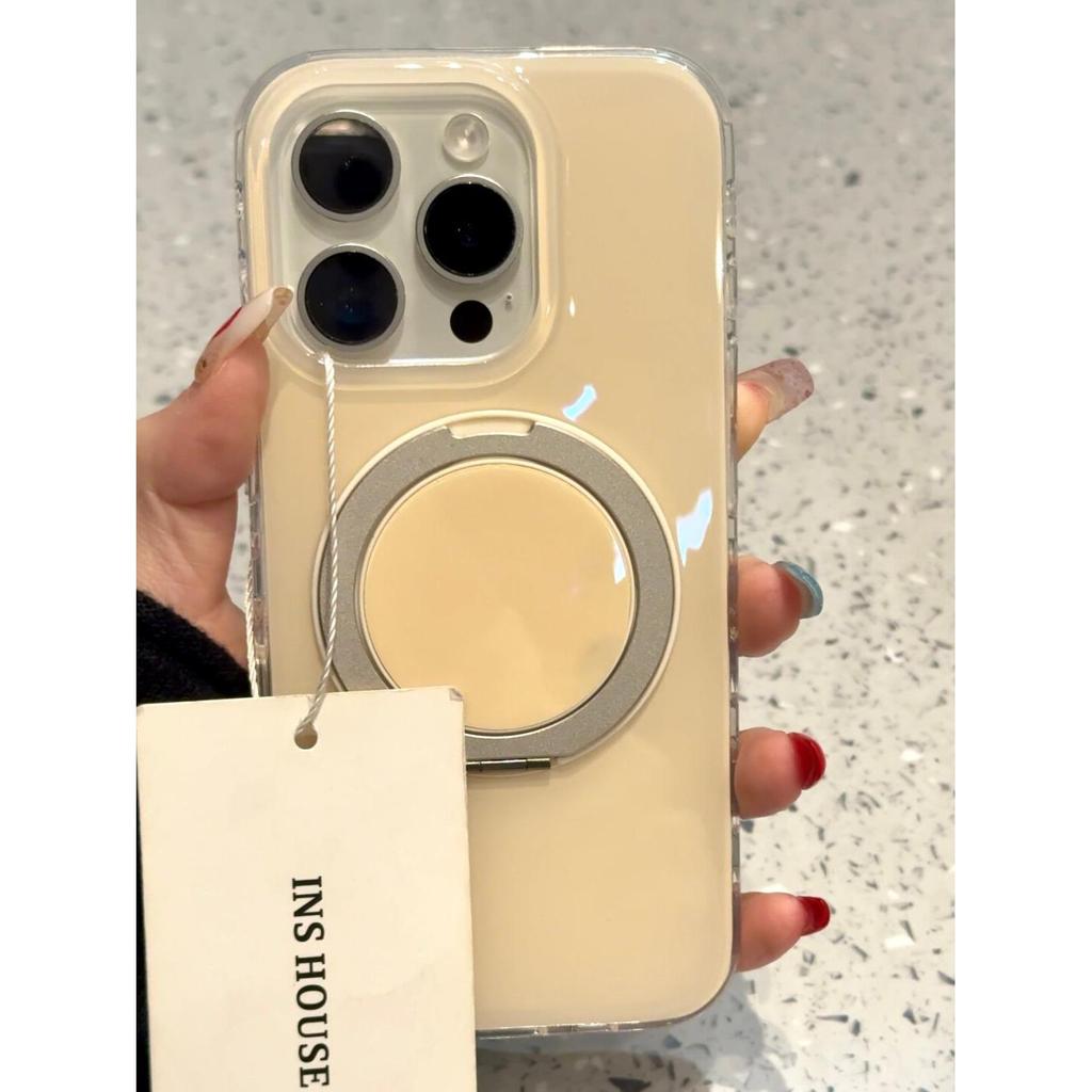 Sidos เกาหลี Simple Milky สีเหลืองแม่เหล็กสําหรับ ihone16promax Apple 15pro เคสโทรศัพท์ 14 วงเล็บพับ