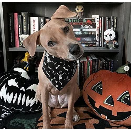 Halloween Bandana for Dogs, 2 Pack White and Black Halloween Dog Scarf Large