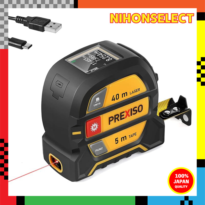 PREXISO Measuring Tape Laser Distance Meter Digital Measuring Tool PSC Certified 2-in-1 Heavy Duty M