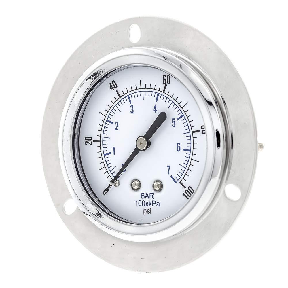PIC Gauges 104D-254E ด้านหน้าแผงหน้าแปลน Mount Dry Pressure Gauge w/ Chrome Plated Steel Case, ทองเห