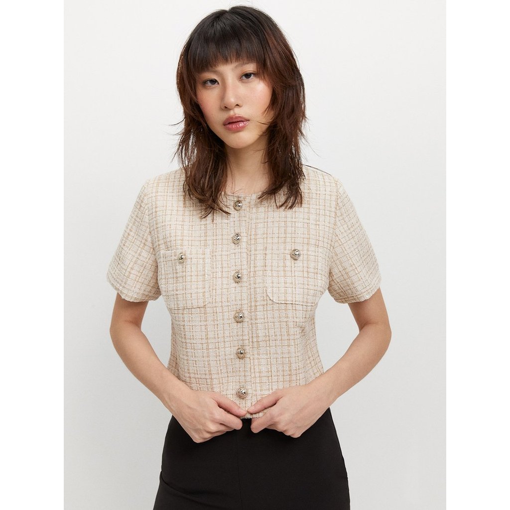 [Pomelo] เสื้อผ้าทวีตติดกระดุม / Tweed Button-Up Blouse