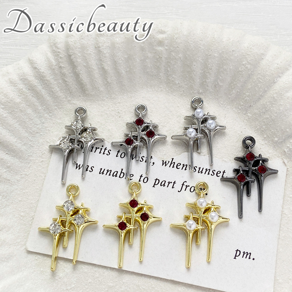 จี้ไม้กางเขนพร้อมจี้รูปดาวและโลหะผสม Rhinestone ต่างหู DIY จี้สร้อยคอ วัสดุงานฝีมือ