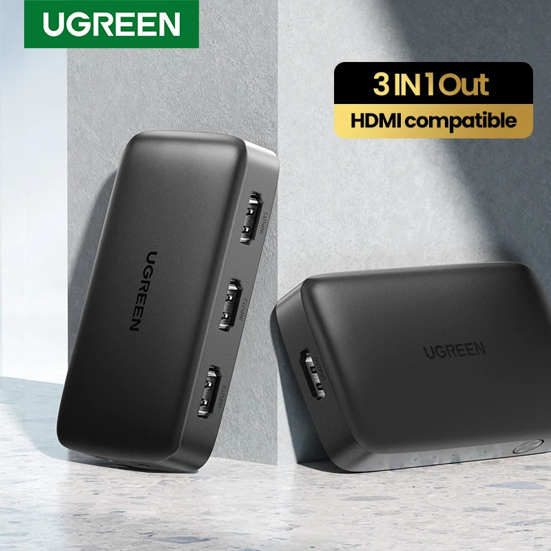 UGREEN สวิตช์ HDMI พร้อมคอนโทรลเลอร์ 3 In 1 Out สวิตช์ที่รองรับ HDMI 4K30Hz สําหรับกล่องทีวี PS4 Switch