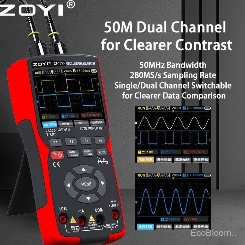 ZT703S Zhongyi ZOYI Handheld Oscilloscope มัลติมิเตอร์การวัดมัลติฟังก์ชั่นพร้อมเครื่องกําเนิดสัญญาณส